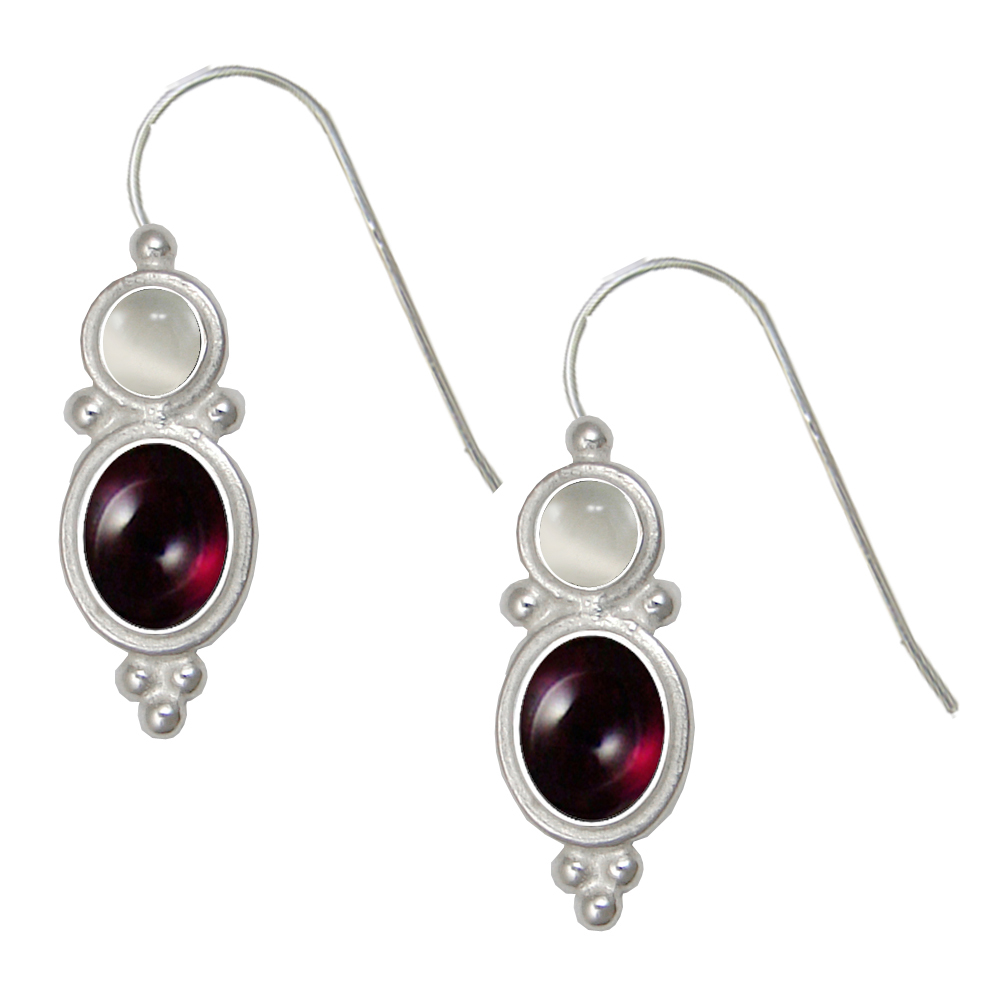 Sterling Silver Drop Dangle Earrings Garnet And White Moonstone